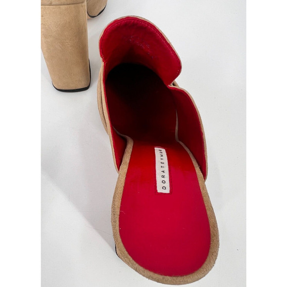 DORATEYMUR Munise Designer Beige Suede Mules Pumps Block Heel EU 41 / US 11 - Picture 8 of 11
